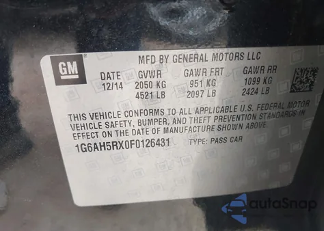 2015 Cadillac Ats Luxury z USA, uszkodzony, nr VIN 1G6AH5RX0F0126431